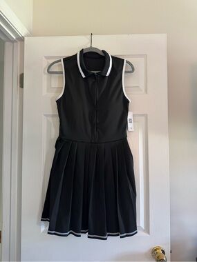 Black Sleeveless Polo Pleated Dress - Unbranded